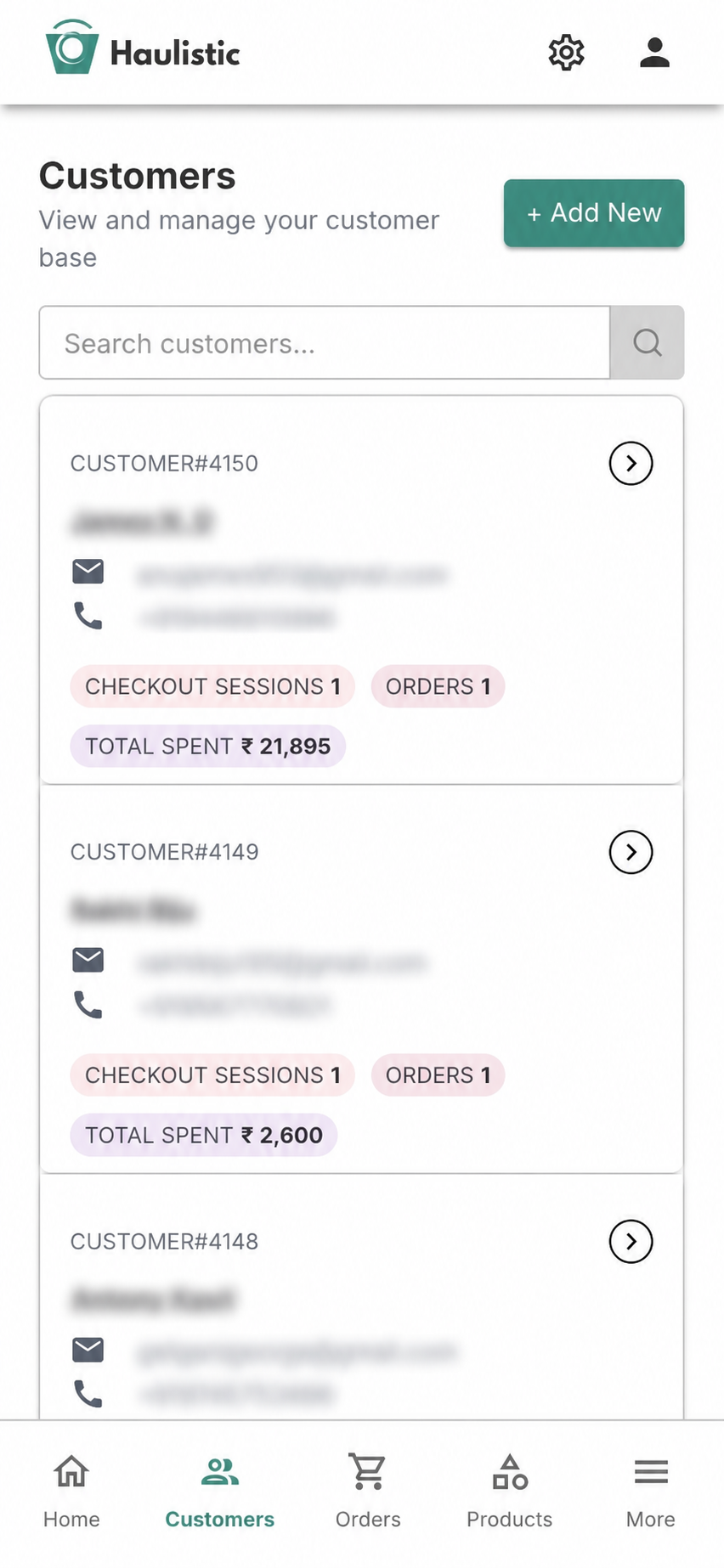 Haulistic mobile customer records with personal details anonymised